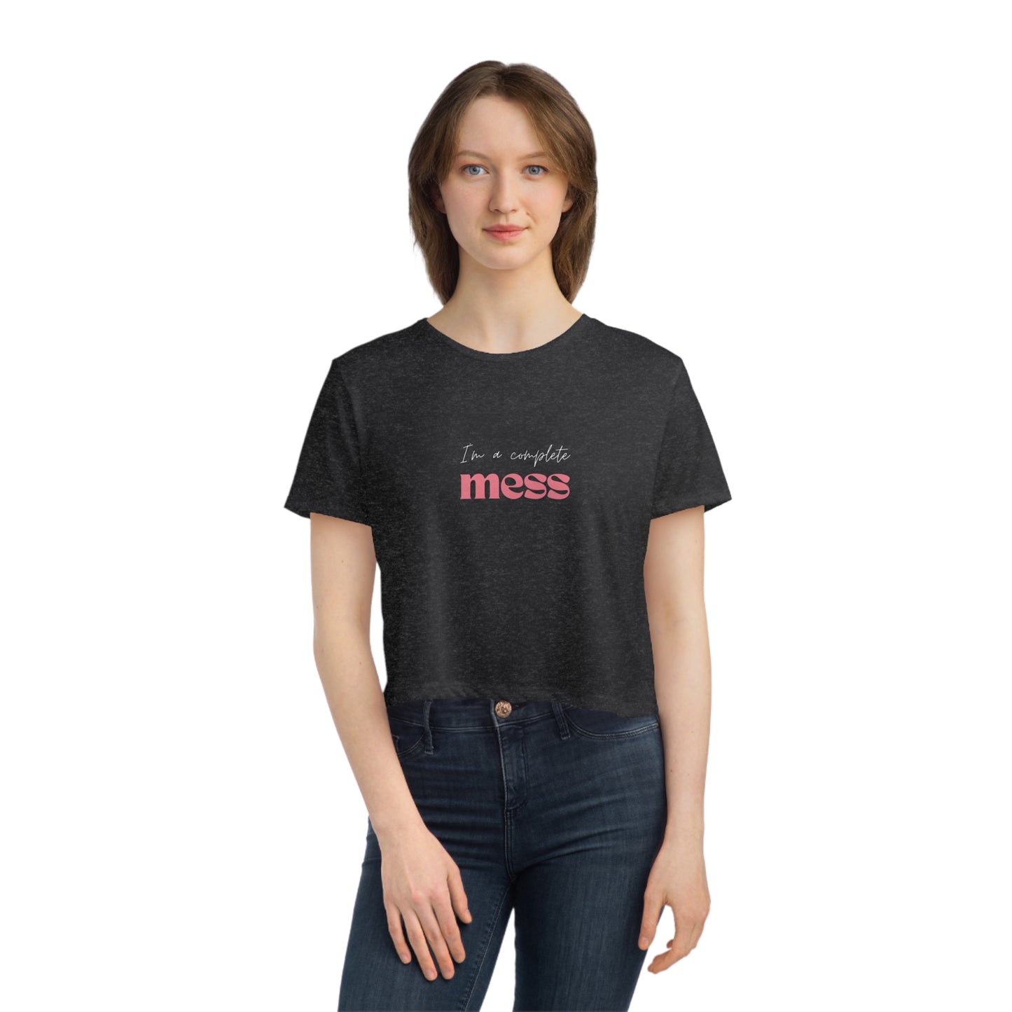 I'm a Complete Mess Cropped Tee - Black & Grey