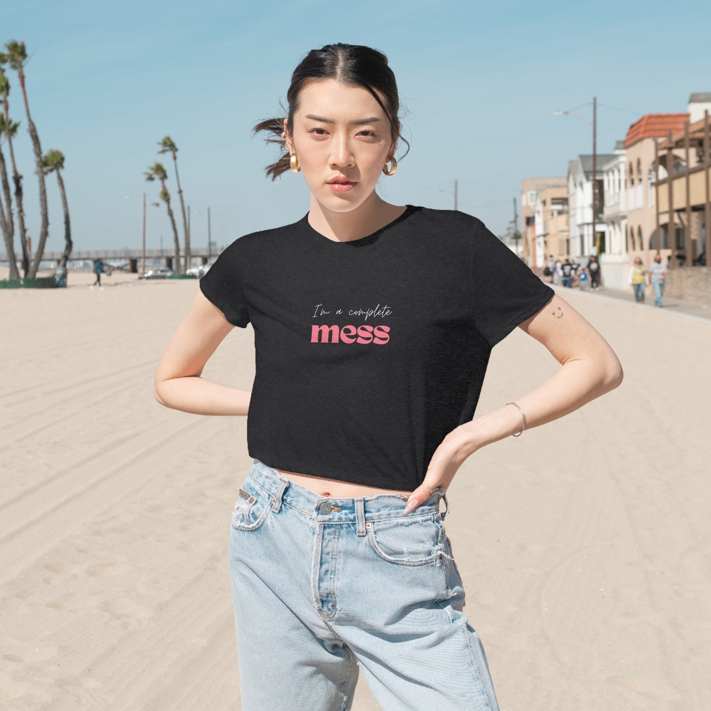 I'm a Complete Mess Cropped Tee - Black & Grey